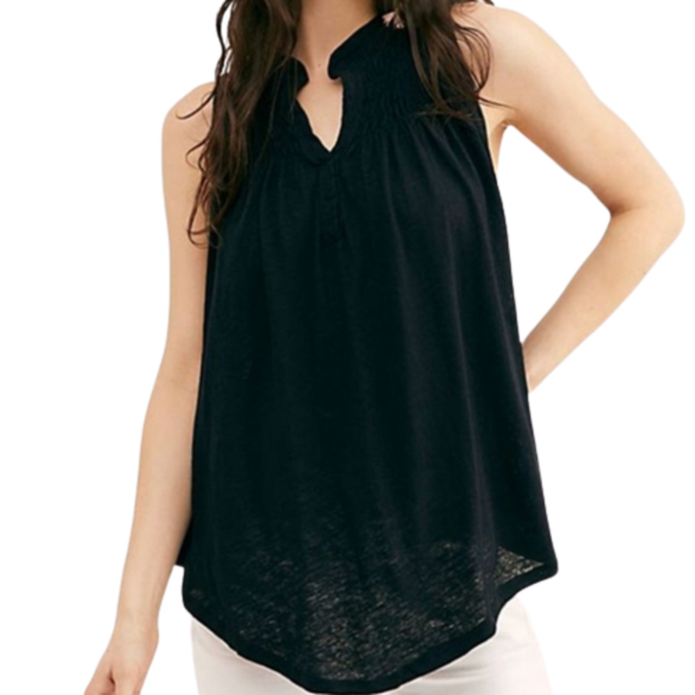 Free People We the Free New to Town Smocked Tank Top in Black - L